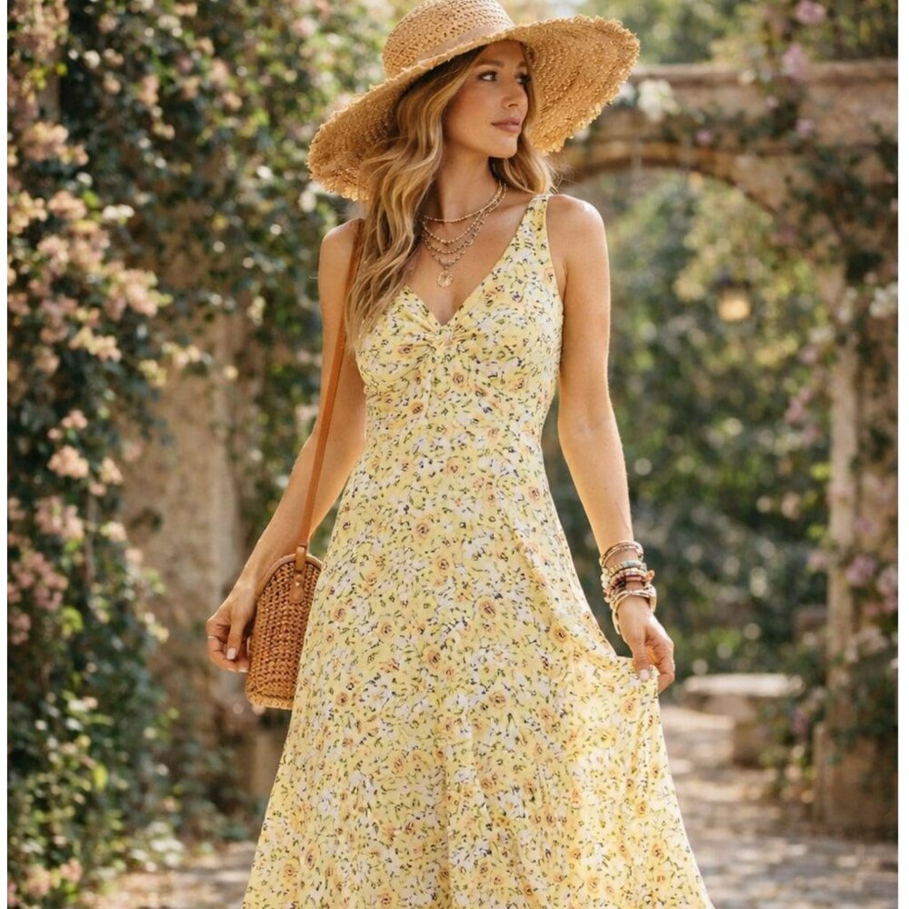 Ann Taylor Yellow Floral Midi Dress